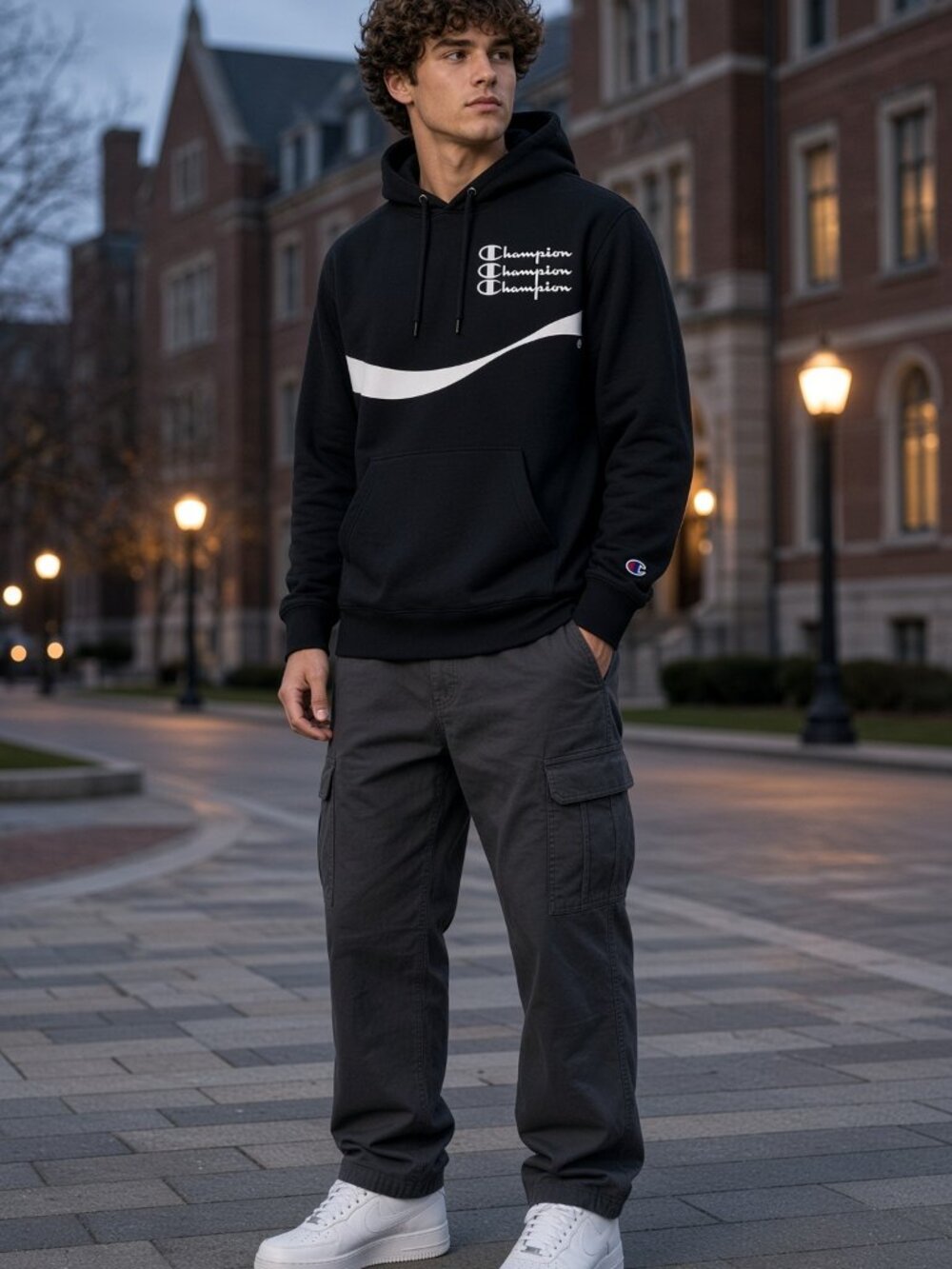 Champion Men Black Coca-Cola Reverse Weave Hood Pullover Collab Ribbon US XS